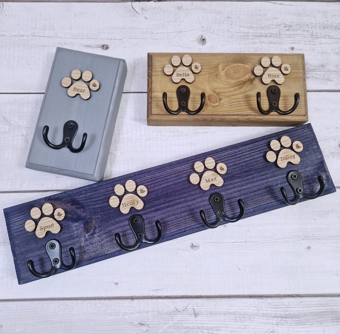 Chunky Personalised wooden dog leash hanger