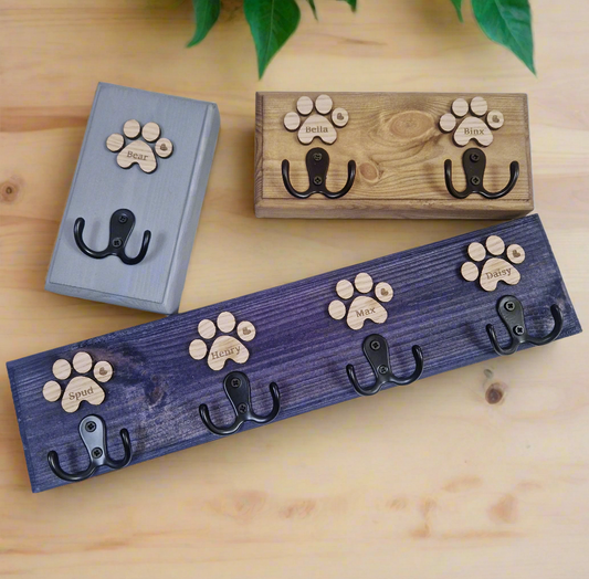 Chunky Personalised wooden dog leash hanger