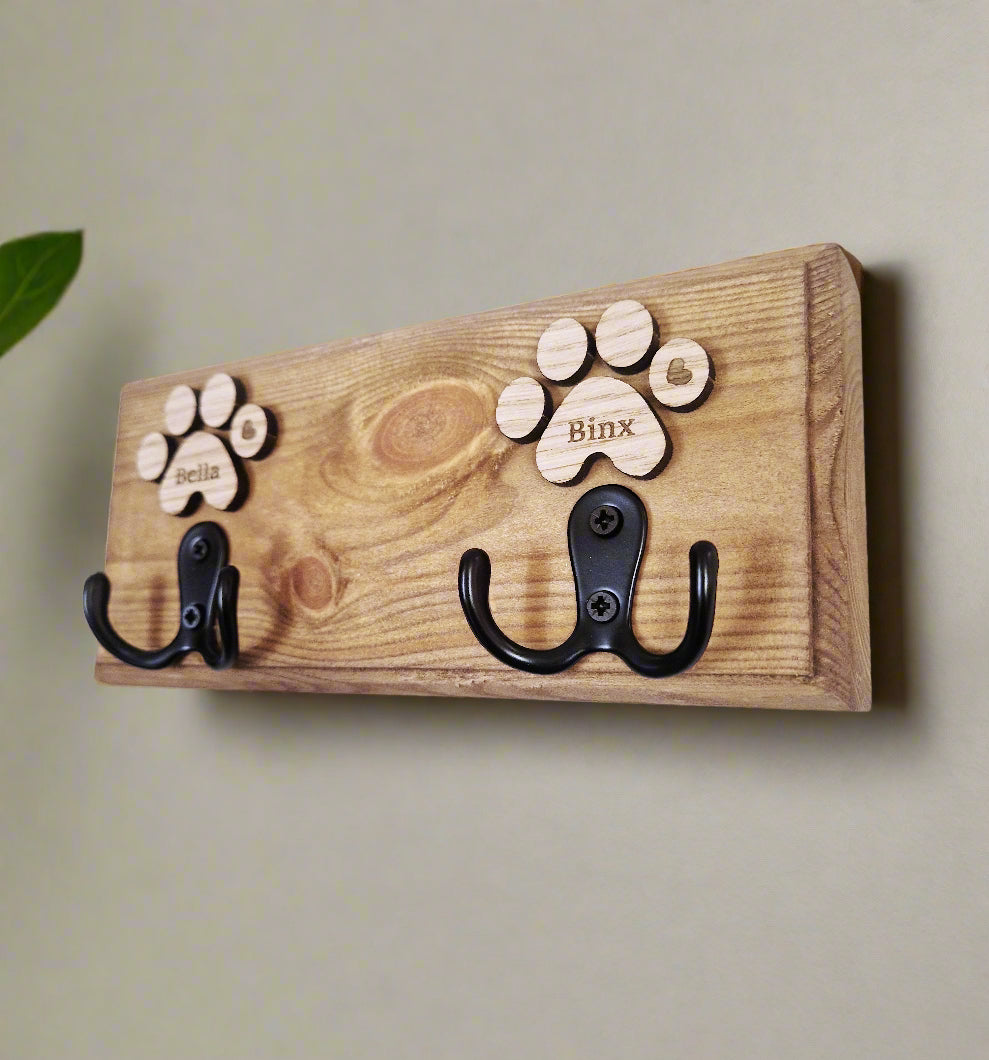 Chunky Personalised wooden dog leash hanger