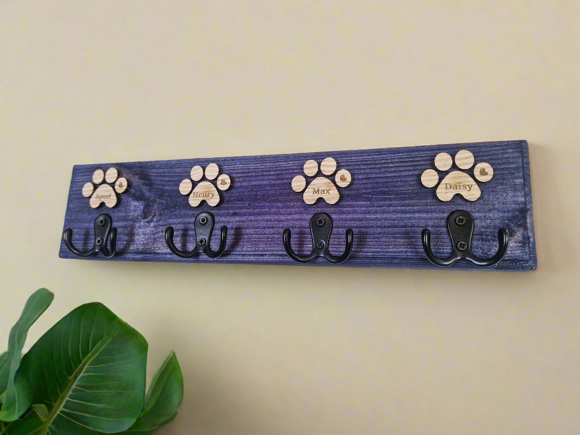 Chunky Personalised wooden dog leash hanger