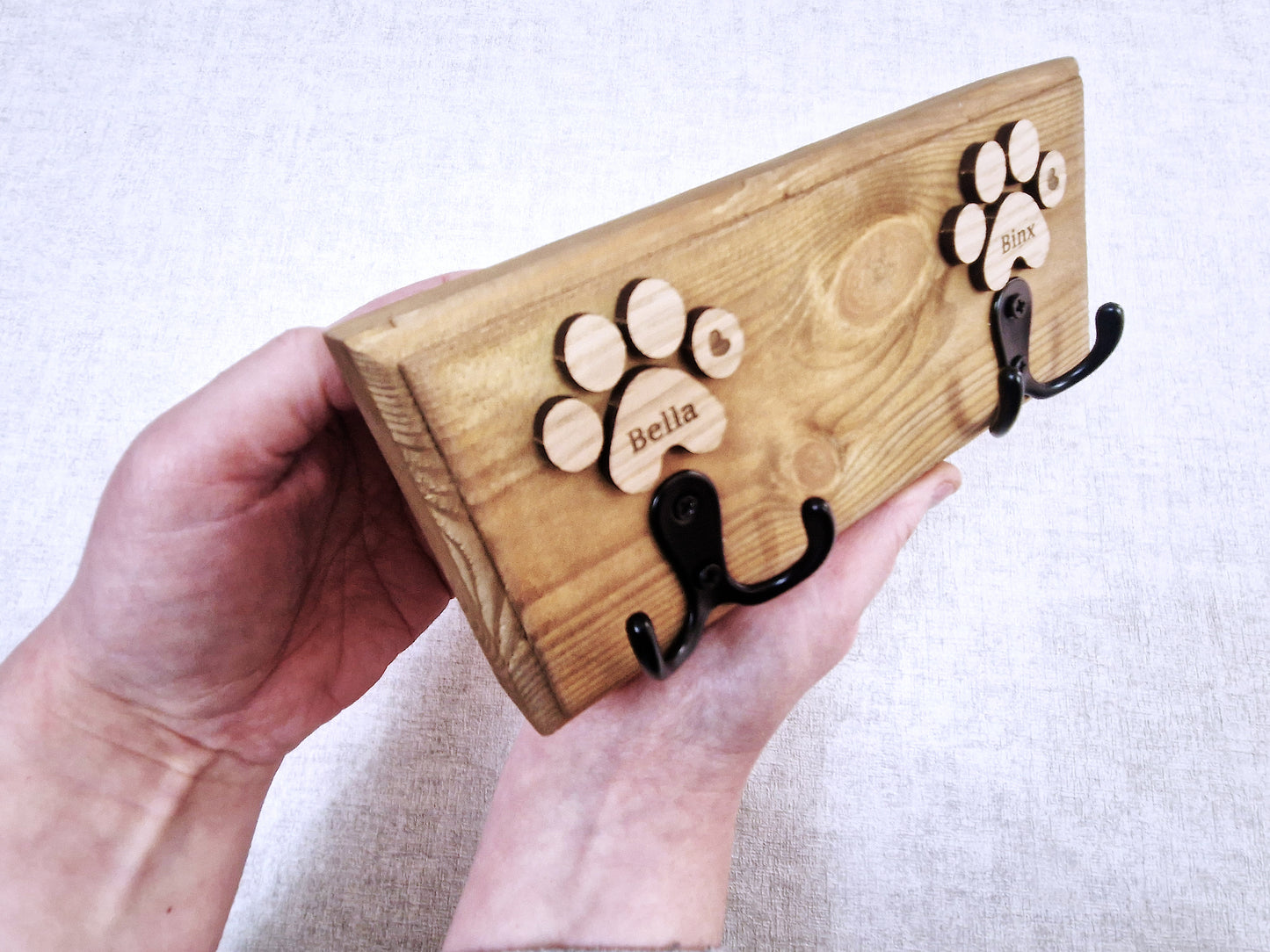 Chunky Personalised wooden dog leash hanger