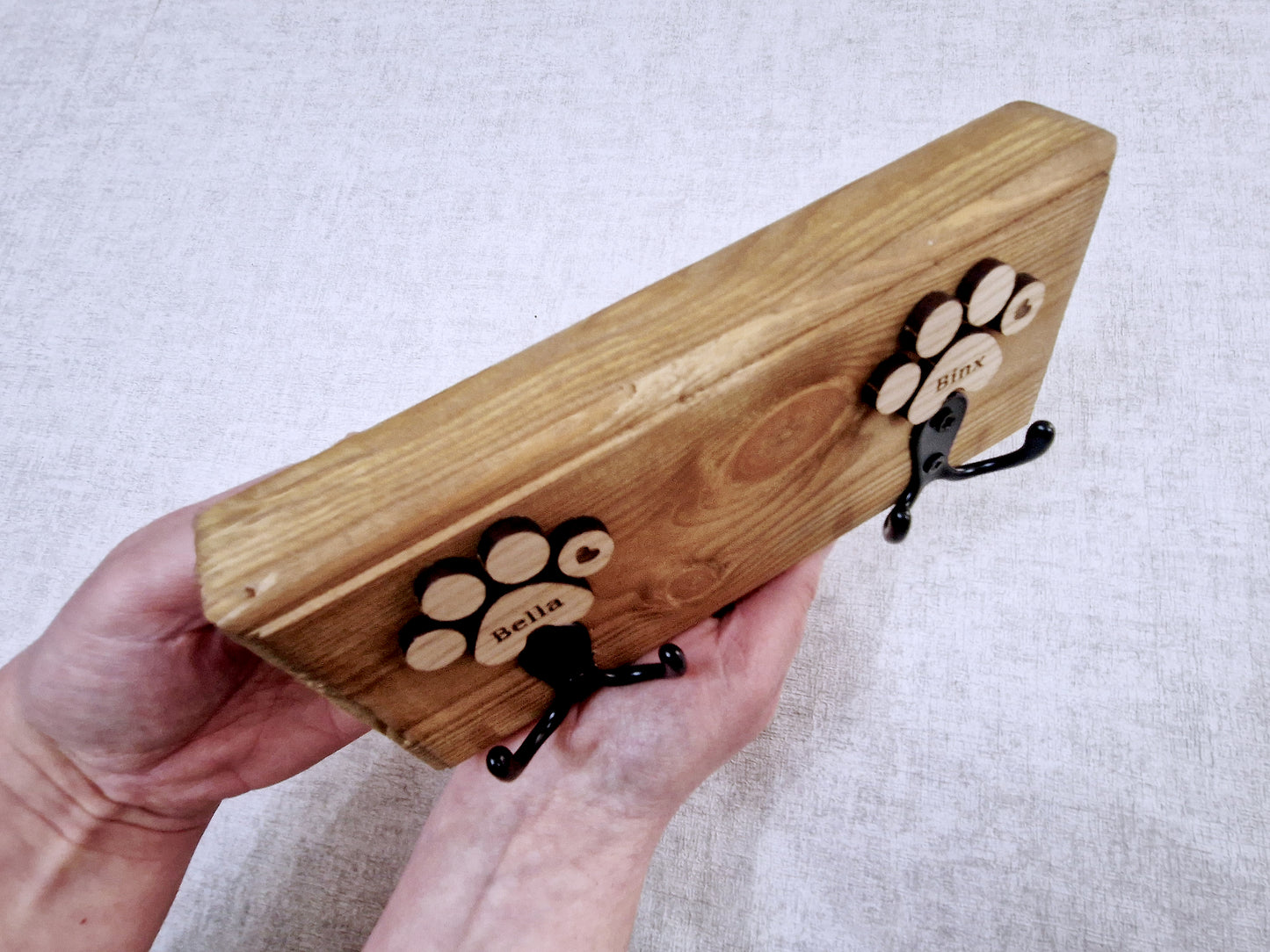 Chunky Personalised wooden dog leash hanger