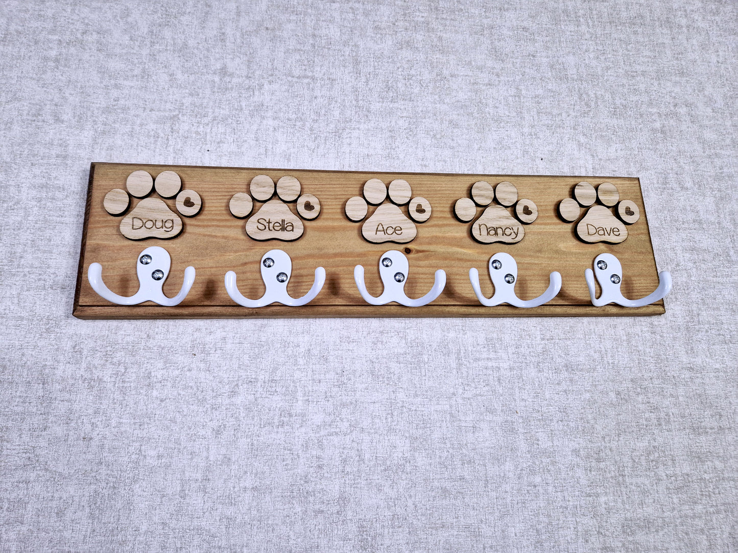 Personalised wooden dog leash hanger,.