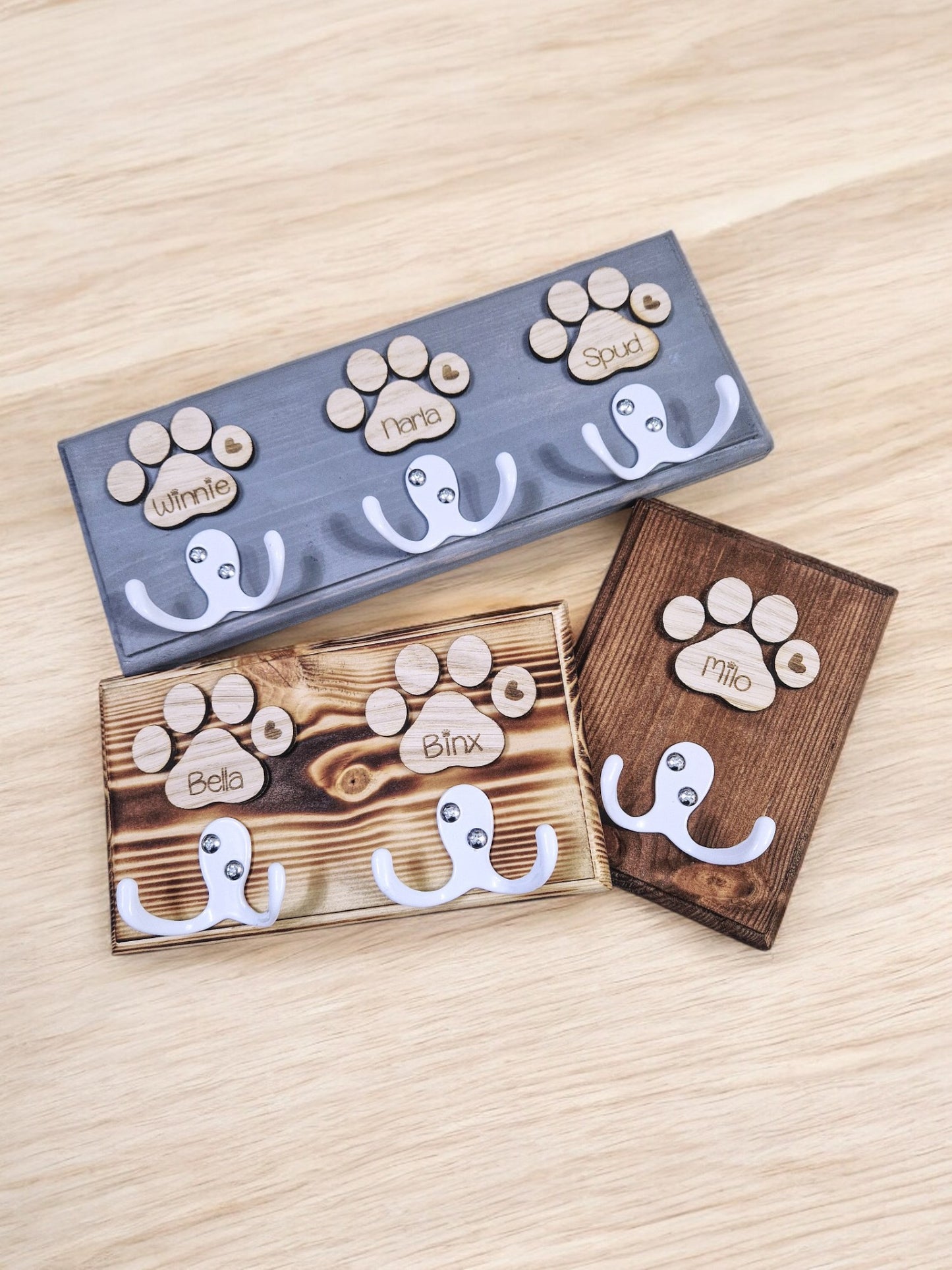 Personalised wooden dog leash hanger,.