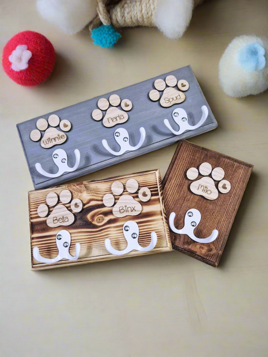 Personalised wooden dog leash hanger,.