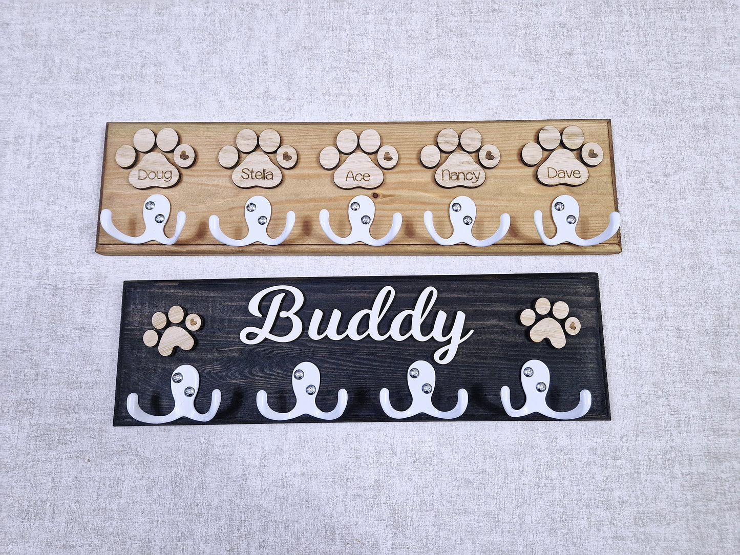 Personalised wooden dog leash hanger,.