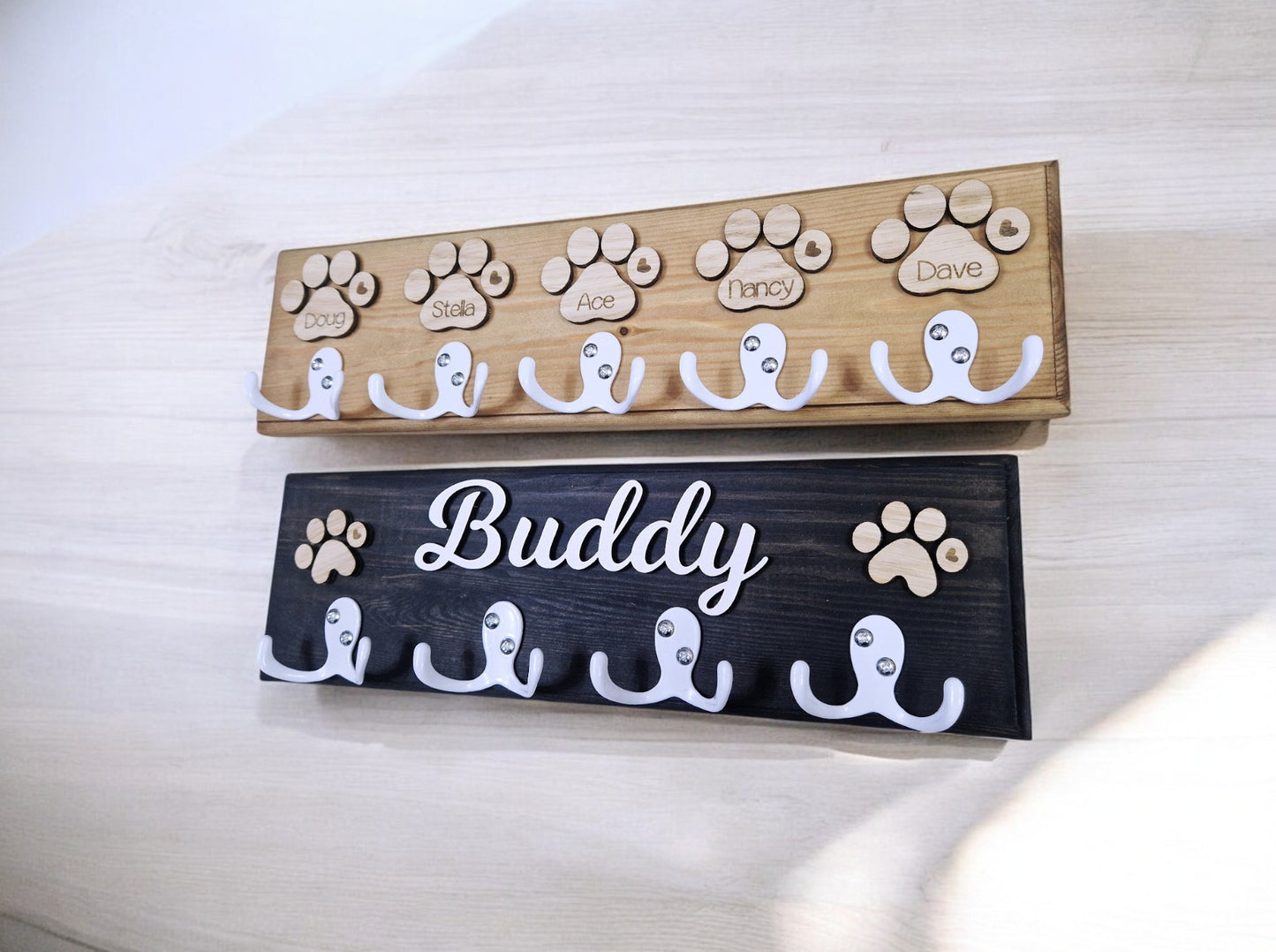 Personalised wooden dog leash hanger,.