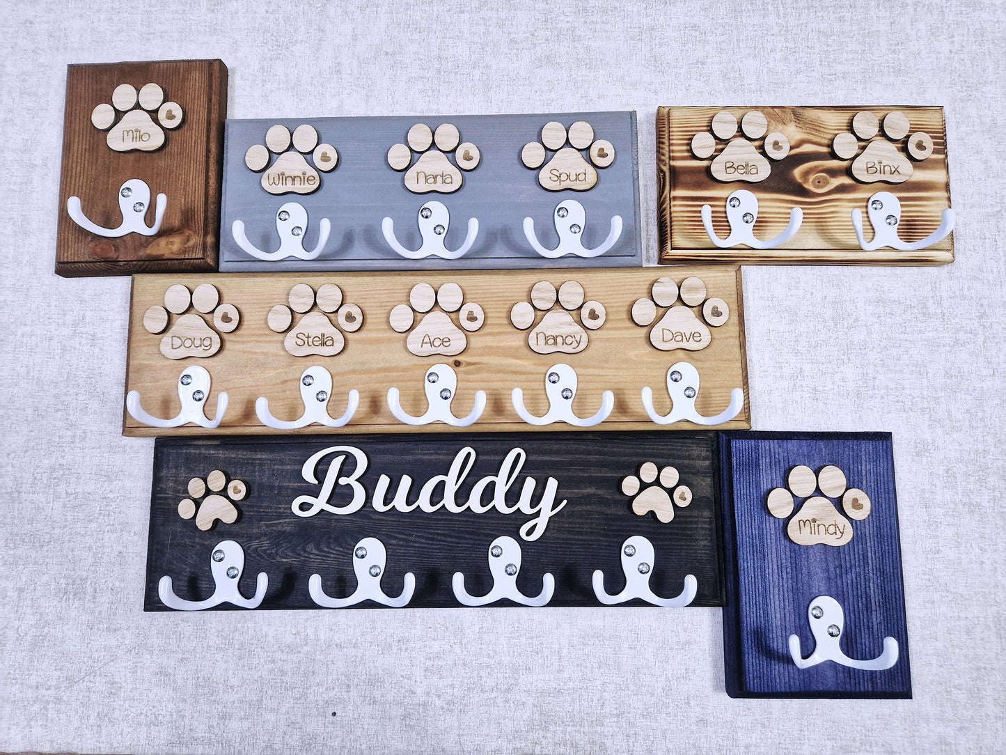 Personalised wooden dog leash hanger,.