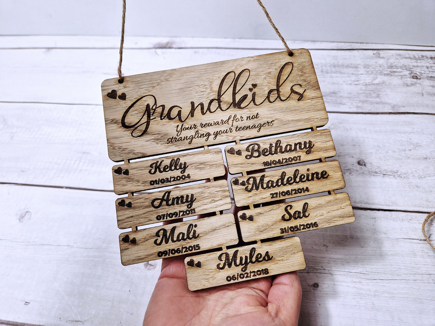 Personalised Grandparents gift, birthday reminder wall plaque