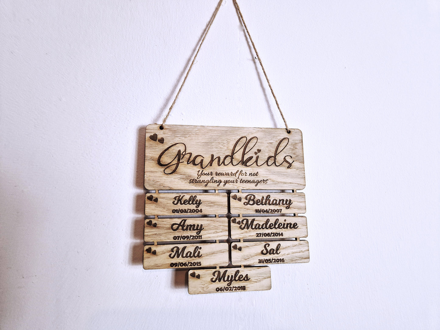 Personalised Grandparents gift, birthday reminder wall plaque