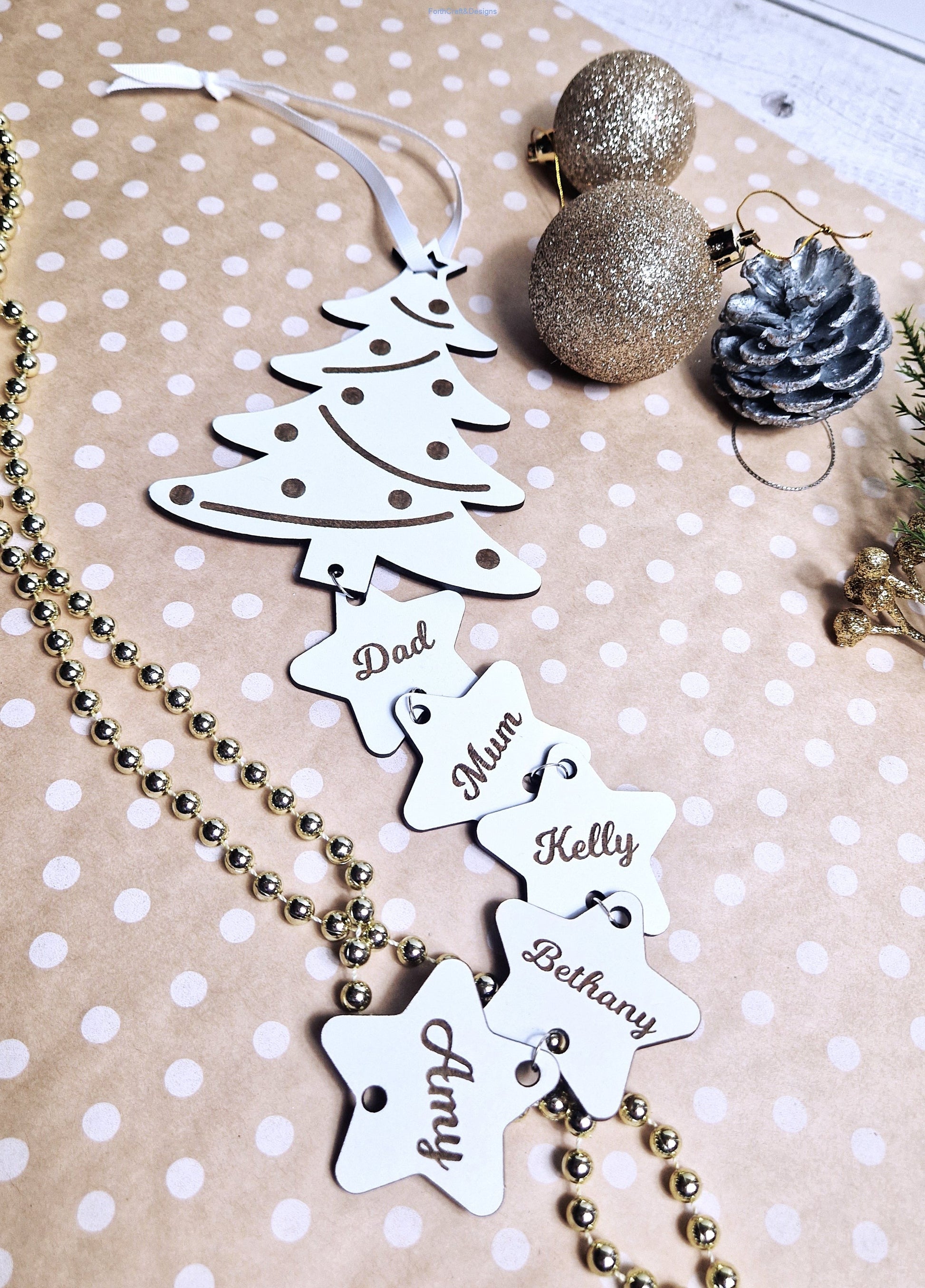 Personalised Christmas tree wall hanging.-Forth Craft and Designs