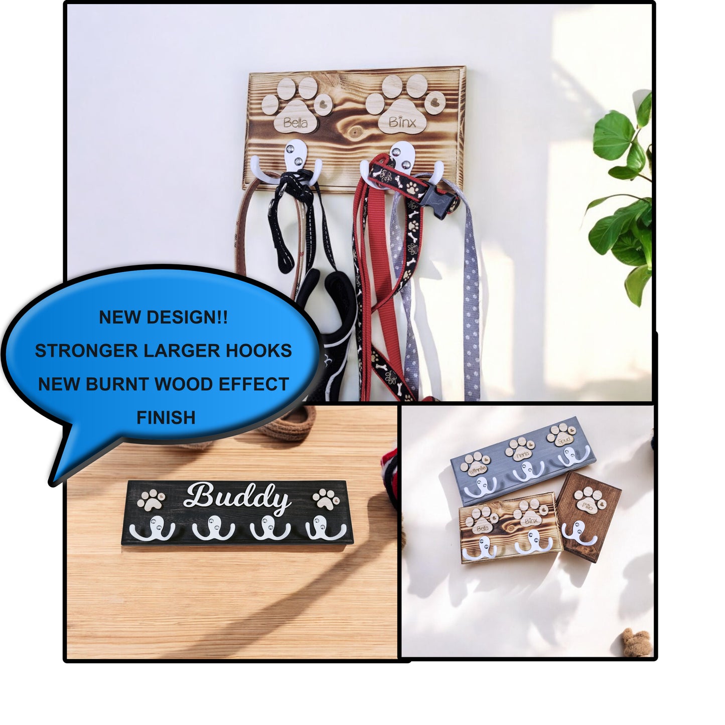 Personalised wooden dog leash hanger,.