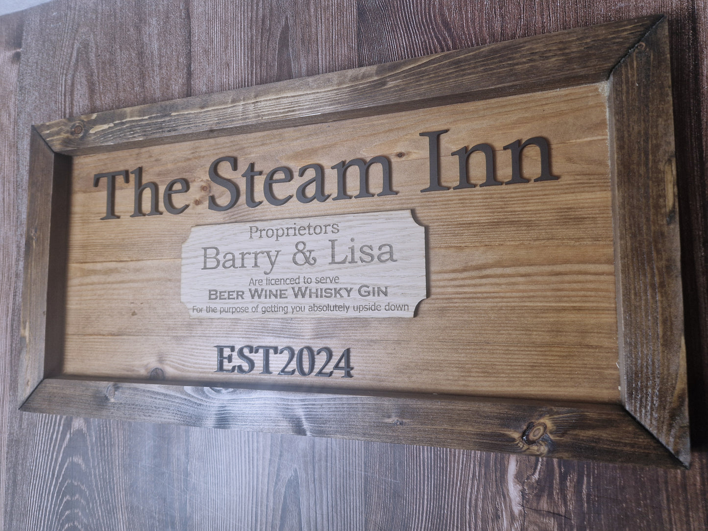 Personalised rustic wooden bar sign