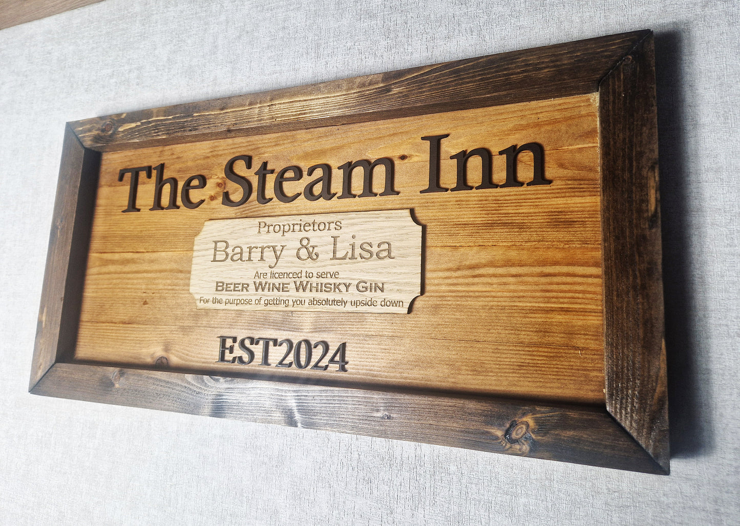 Personalised rustic wooden bar sign