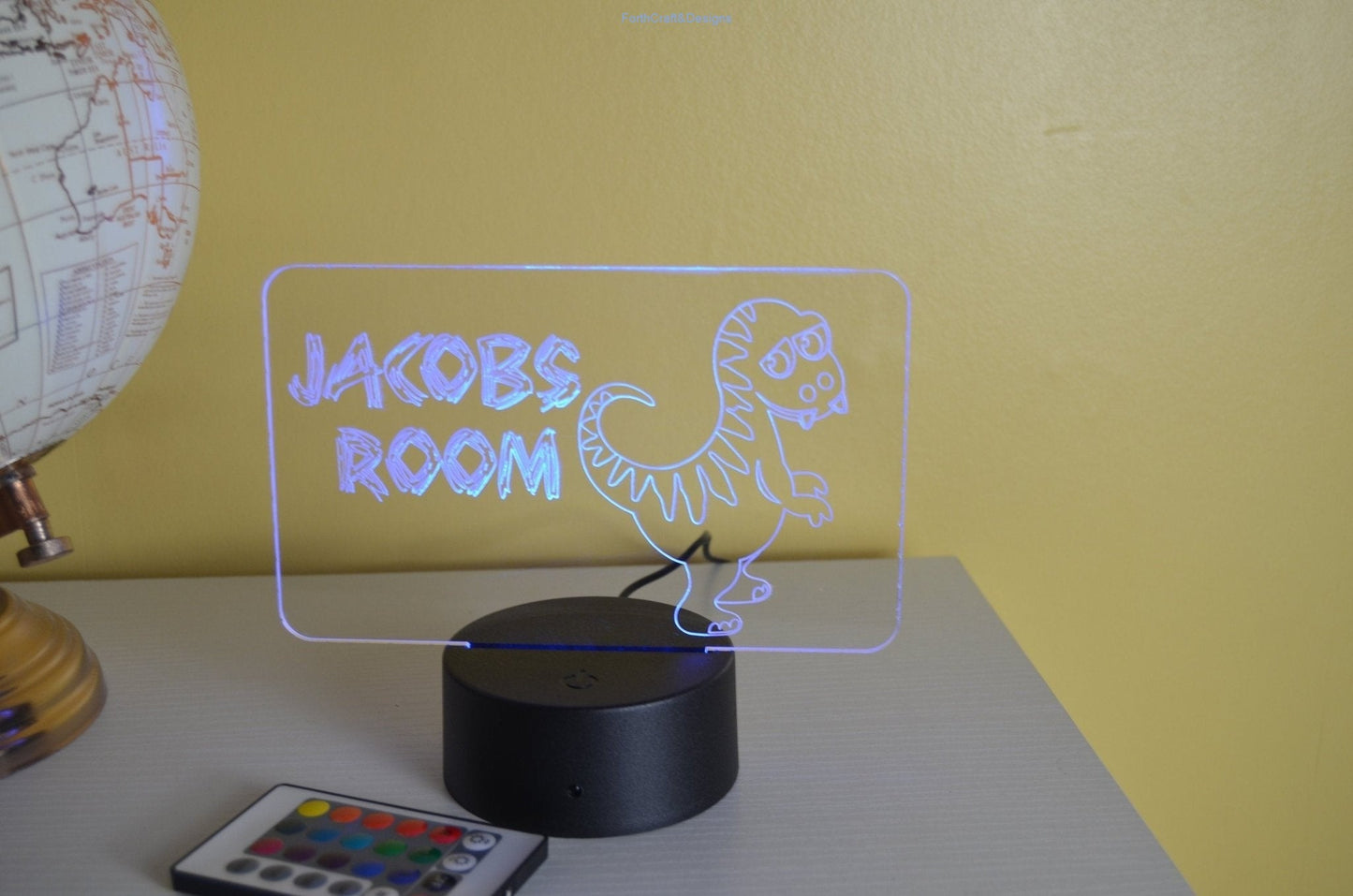 LED night light , personalised sign, custom dinosaur themed ,-Forth Craft and Designs