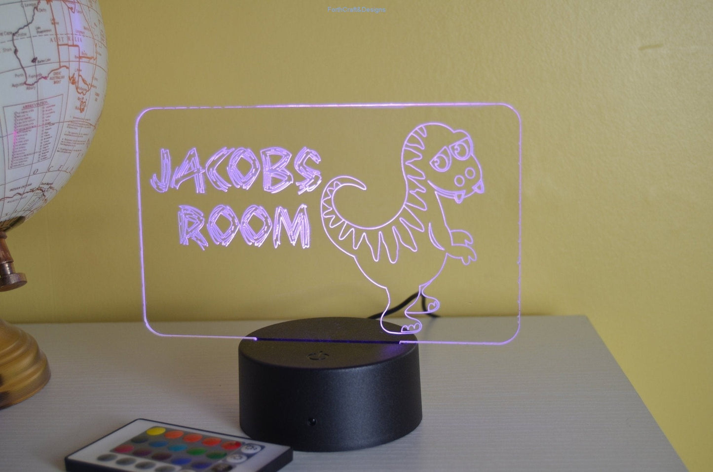 LED night light , personalised sign, custom dinosaur themed ,-Forth Craft and Designs