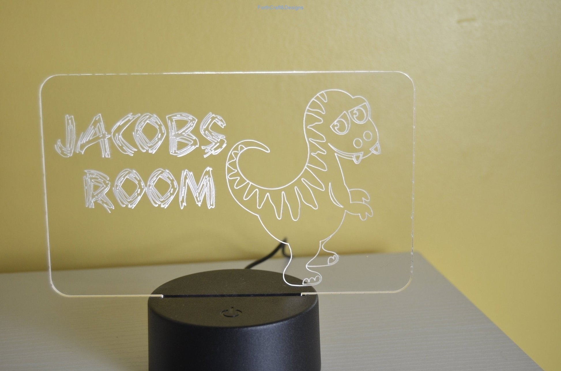 LED night light , personalised sign, custom dinosaur themed ,-Forth Craft and Designs