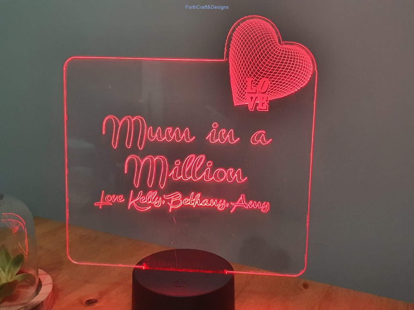 LED night light , personalised sign,  mothers day gift,-Forth Craft and Designs