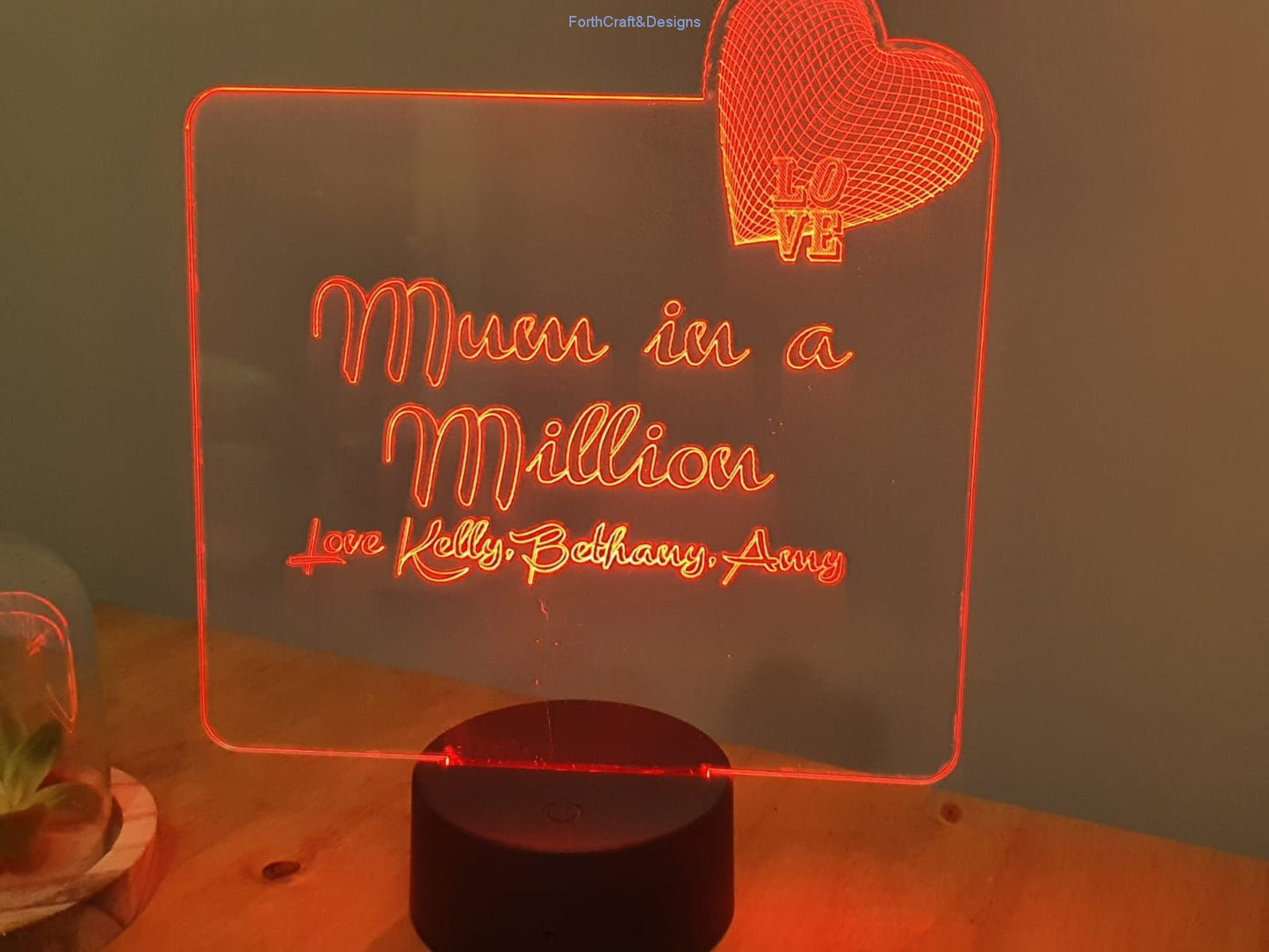 LED night light , personalised sign,  mothers day gift,-Forth Craft and Designs