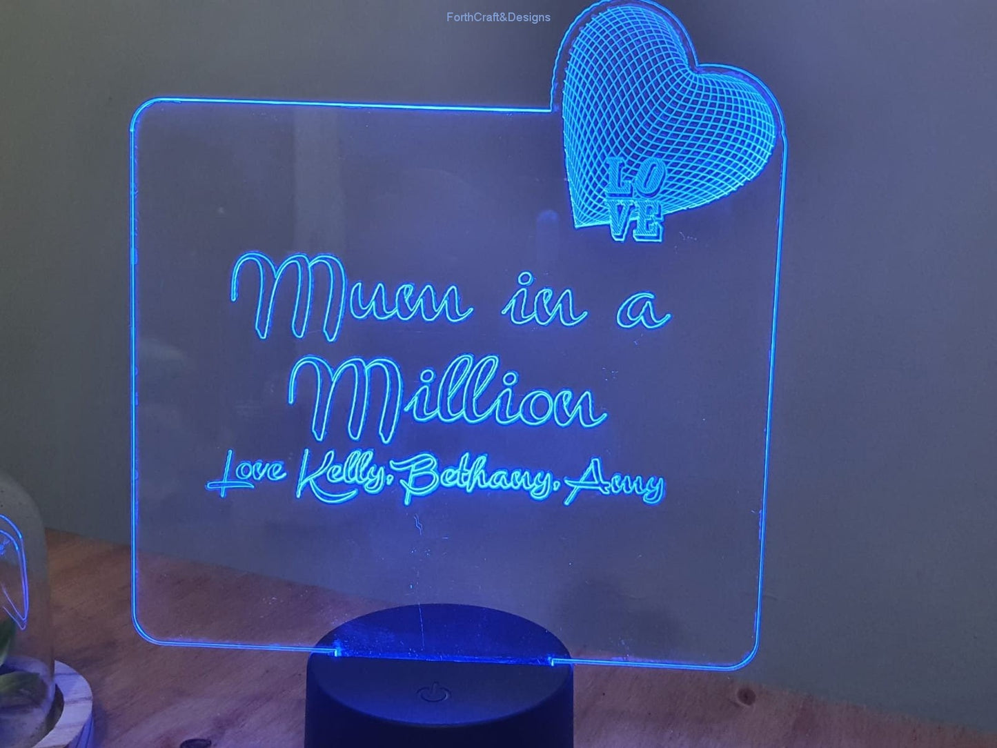 LED night light , personalised sign,  mothers day gift,-Forth Craft and Designs