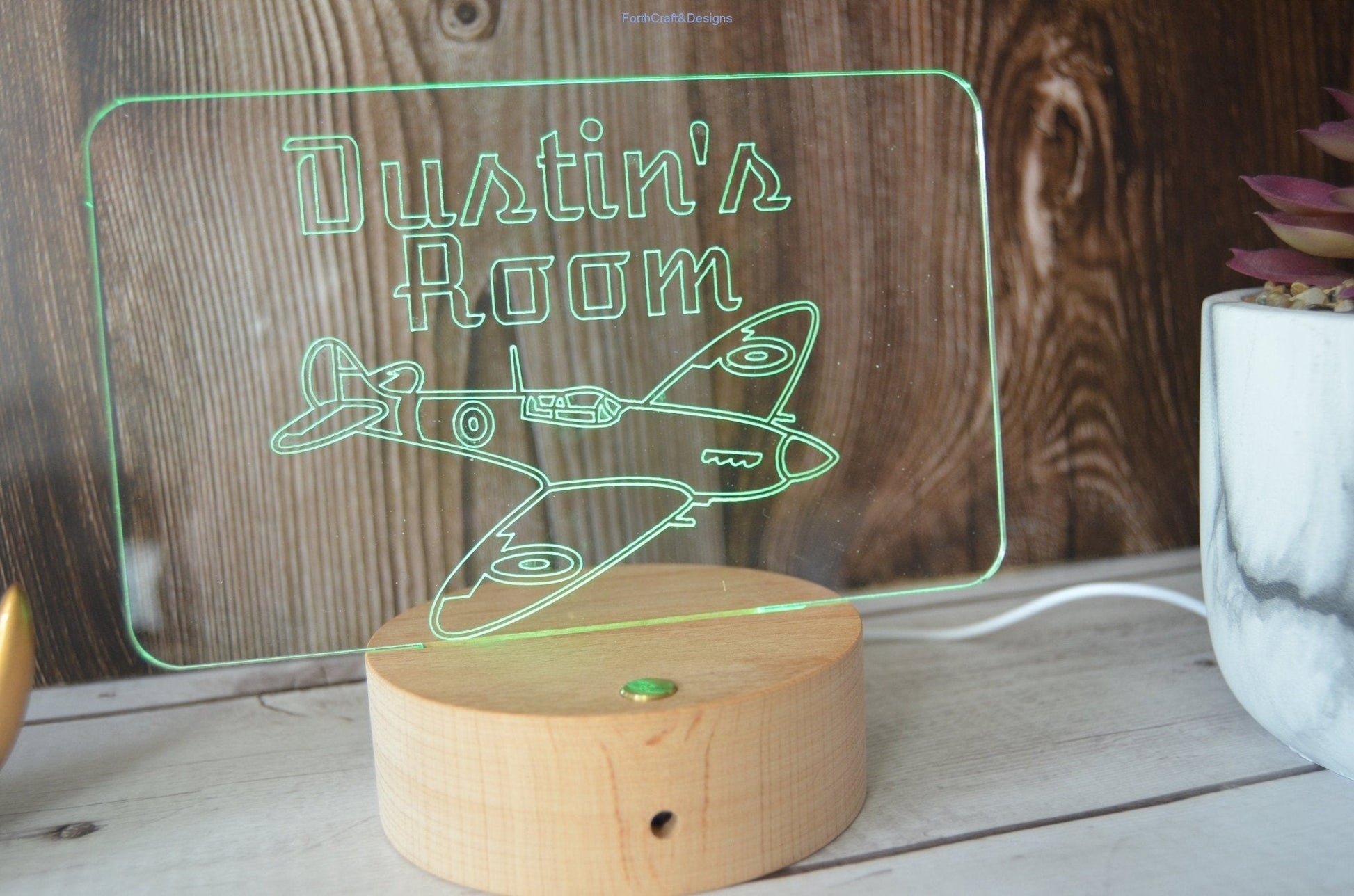 LED night light , personalised sign, plane themed aircraft spitfire-Forth Craft and Designs