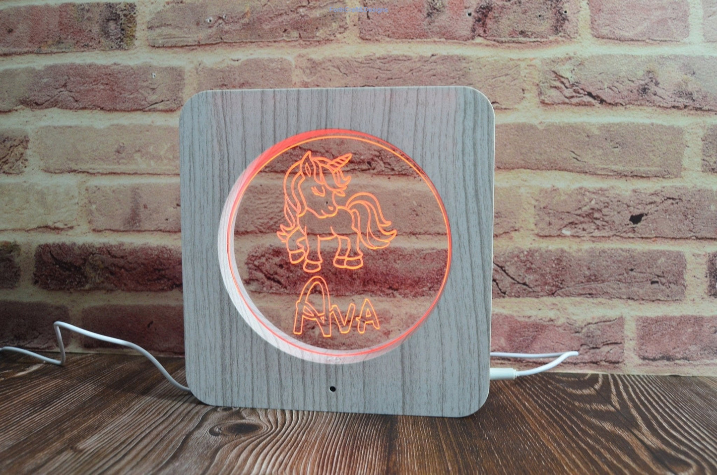 LED night light wood effect, personalised sign,unicorn themed-Forth Craft and Designs