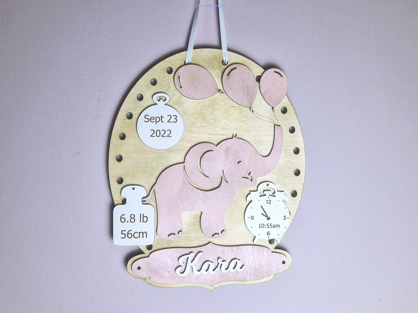 New Baby custom nursery sign. Personalised baby name hoop.-Forth Craft and Designs