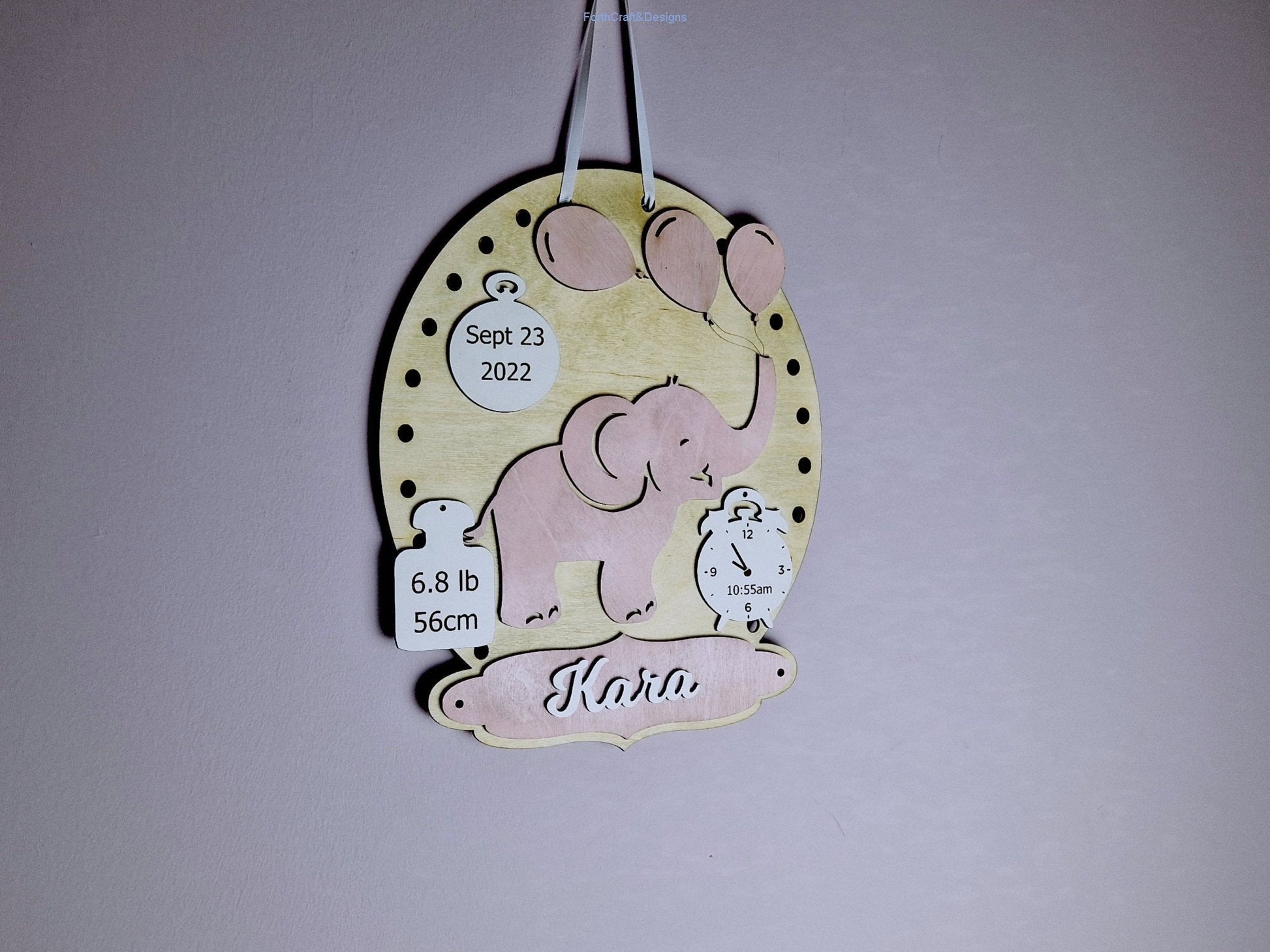 New Baby custom nursery sign. Personalised baby name hoop.-Forth Craft and Designs