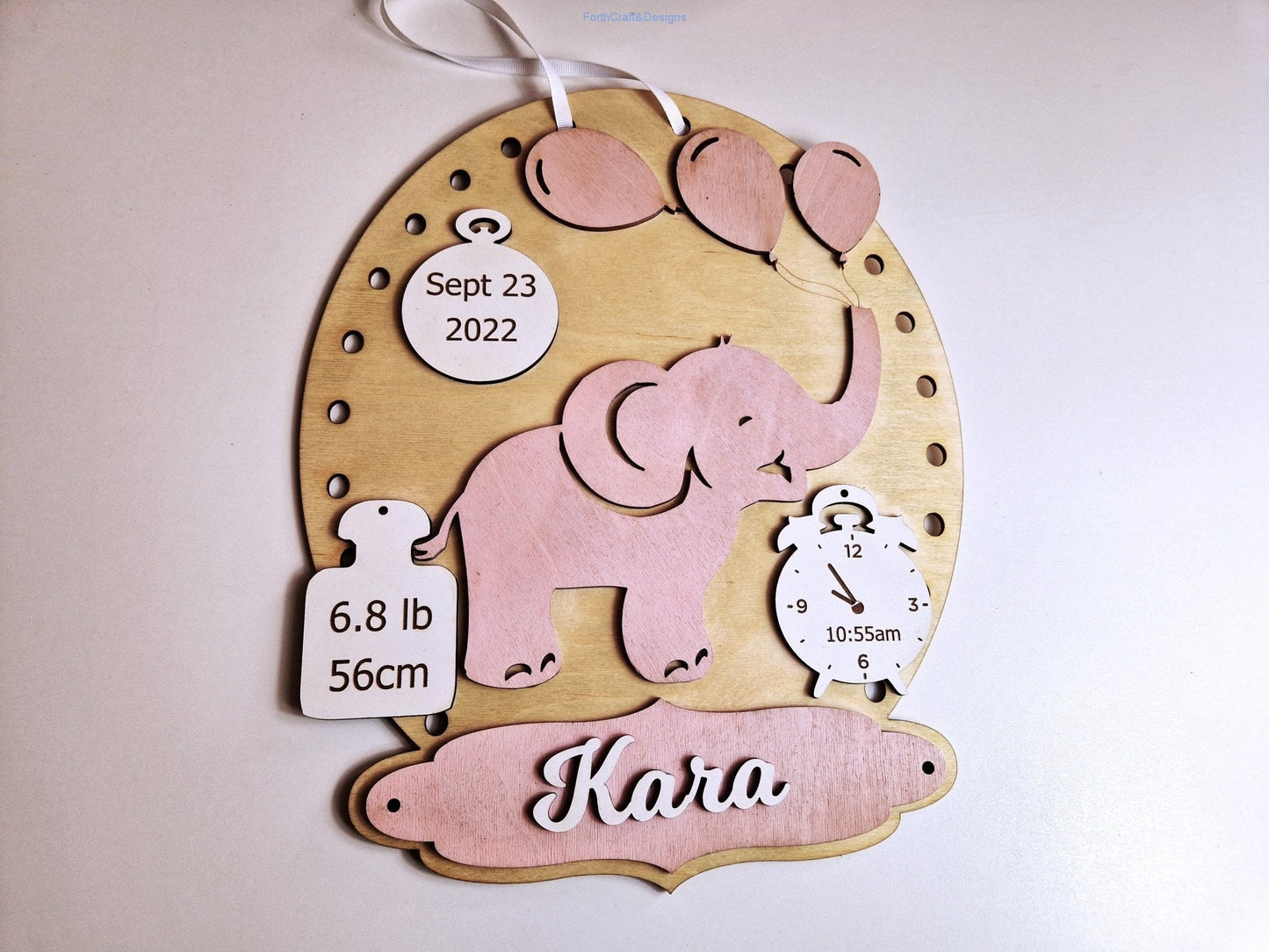 New Baby custom nursery sign. Personalised baby name hoop.-Forth Craft and Designs