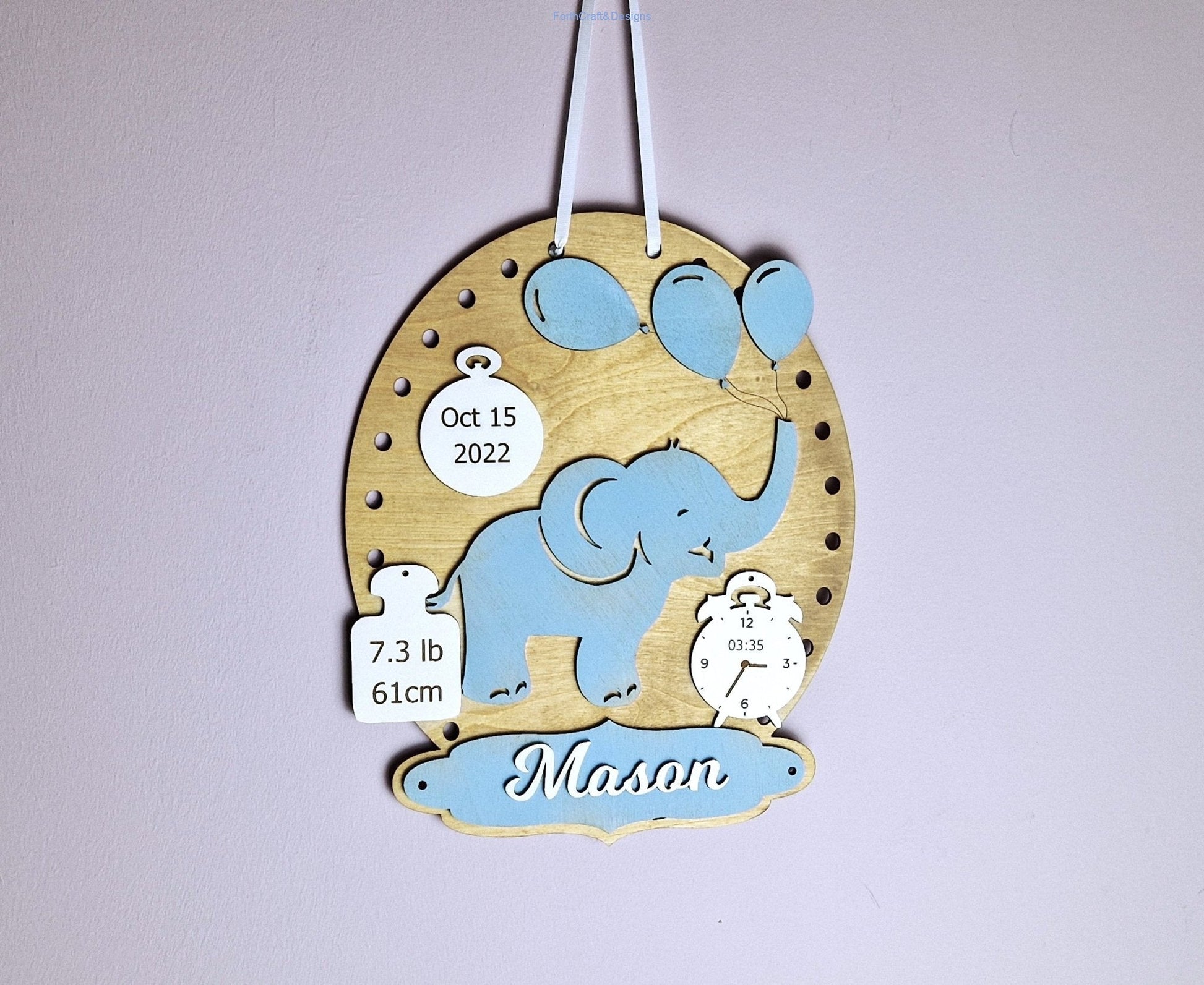 New Baby custom nursery sign. Personalised baby name hoop.-Forth Craft and Designs