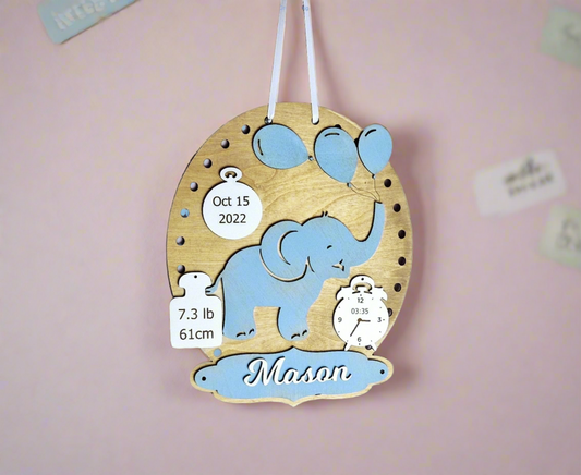 New Baby custom nursery sign. Personalised baby name hoop.