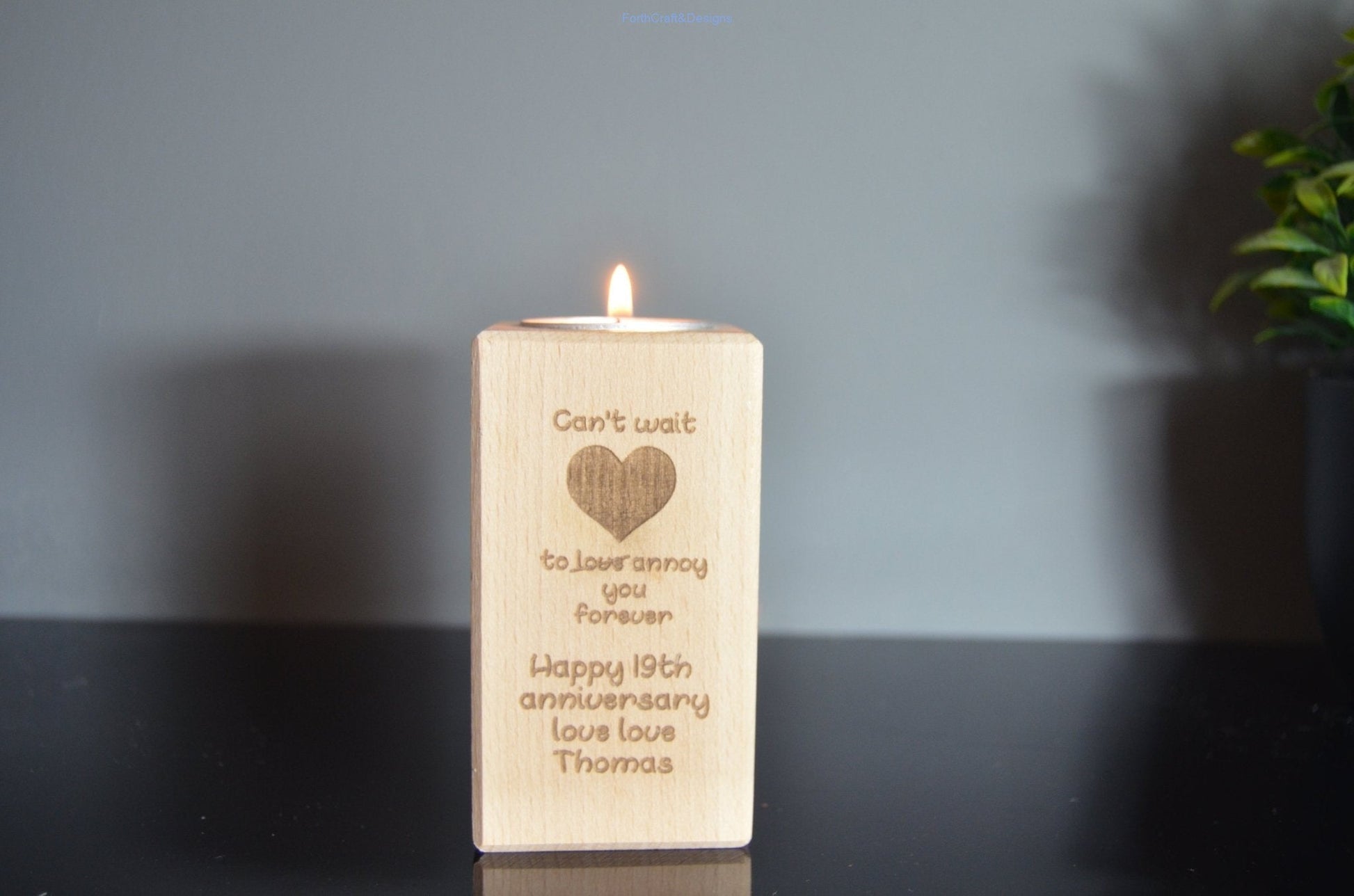 Personalised Anniversary tea light holder-Forth Craft and Designs