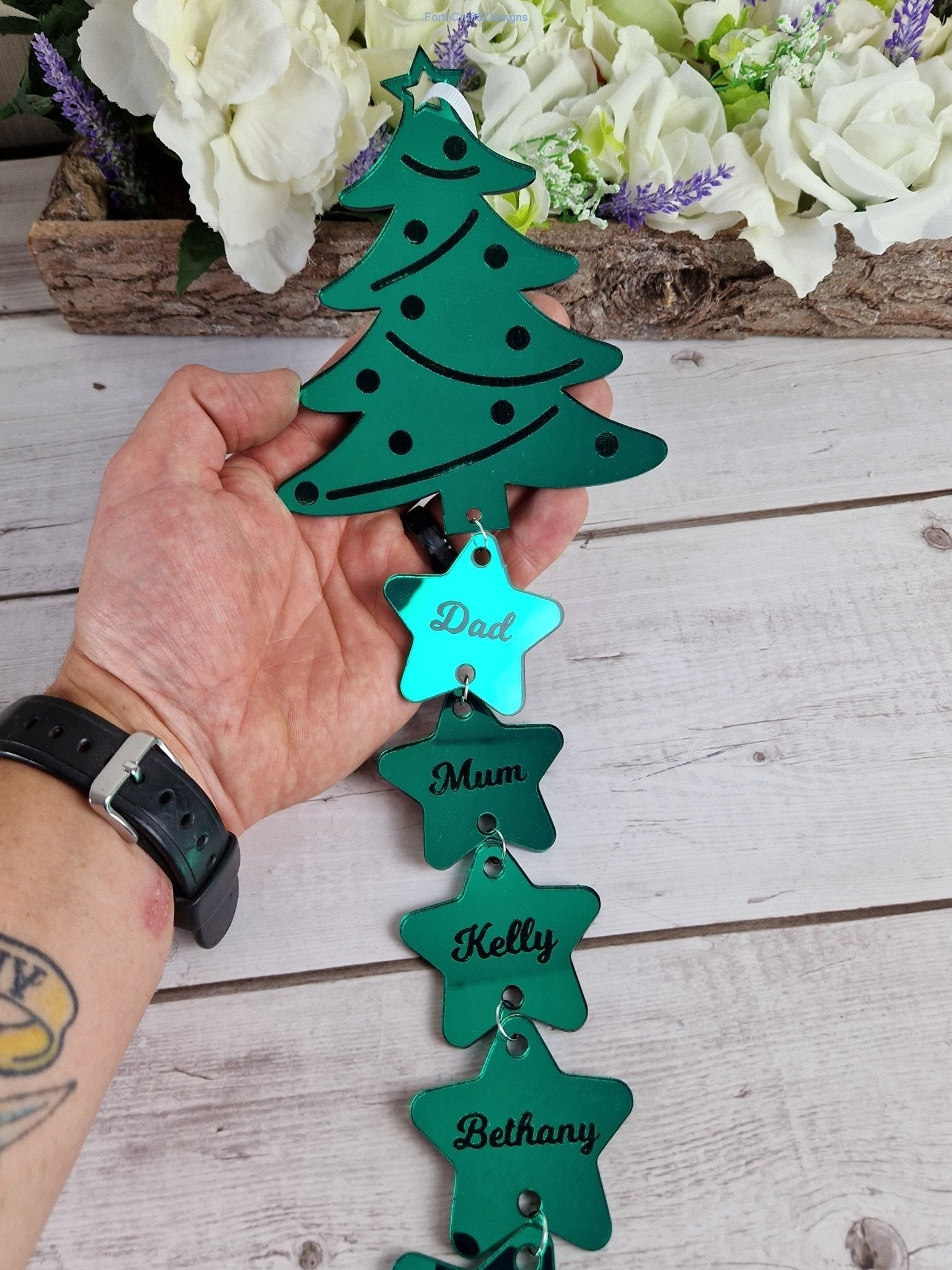 Personalised Christmas tree wall hanging.-Forth Craft and Designs