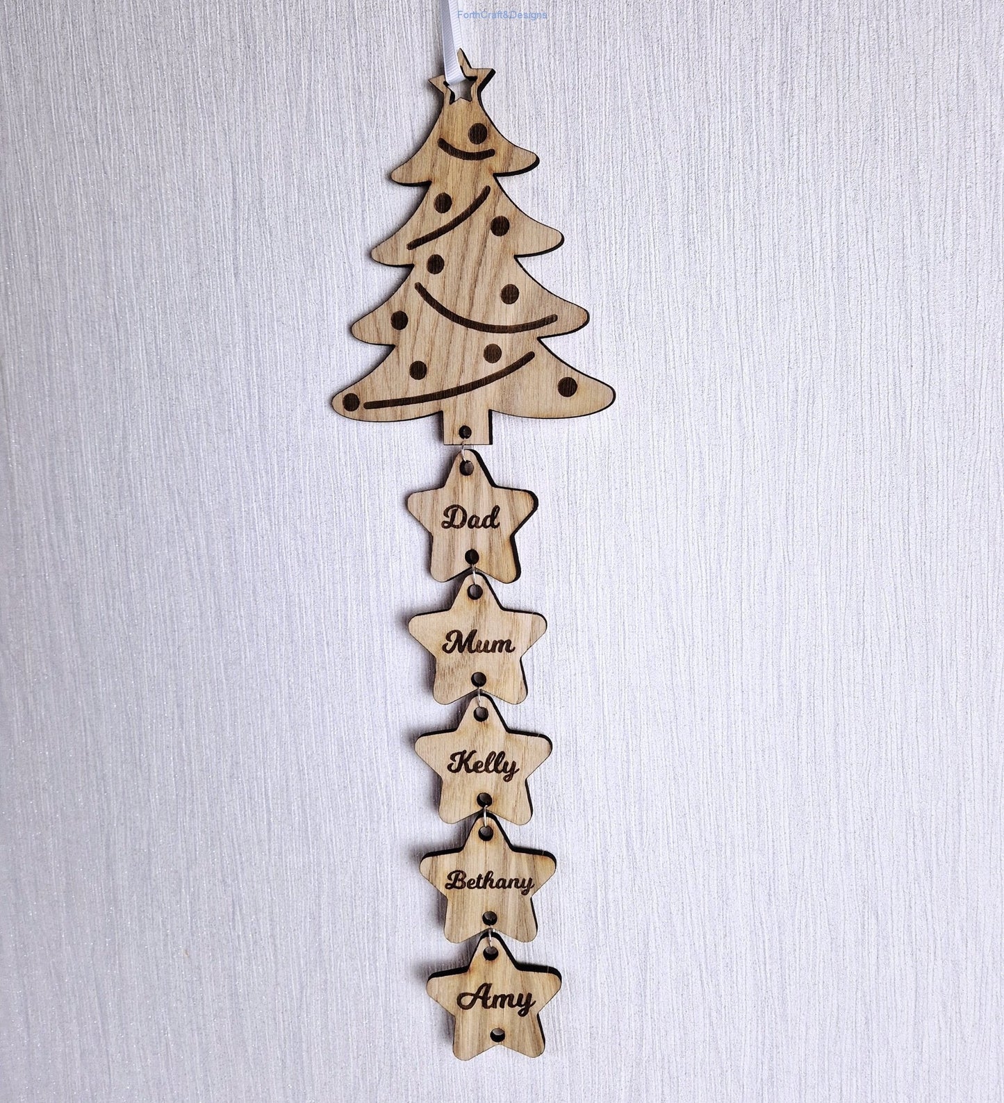 Personalised Christmas tree wall hanging.-Forth Craft and Designs