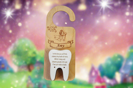 Personalised engraved wooden Tooth fairy door hanger