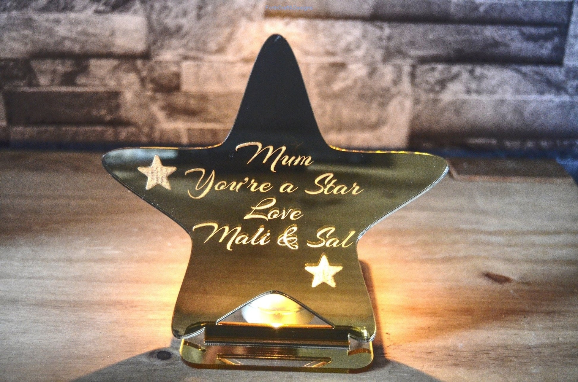 Personalised heart/star shaped tea light holders.-Forth Craft and Designs