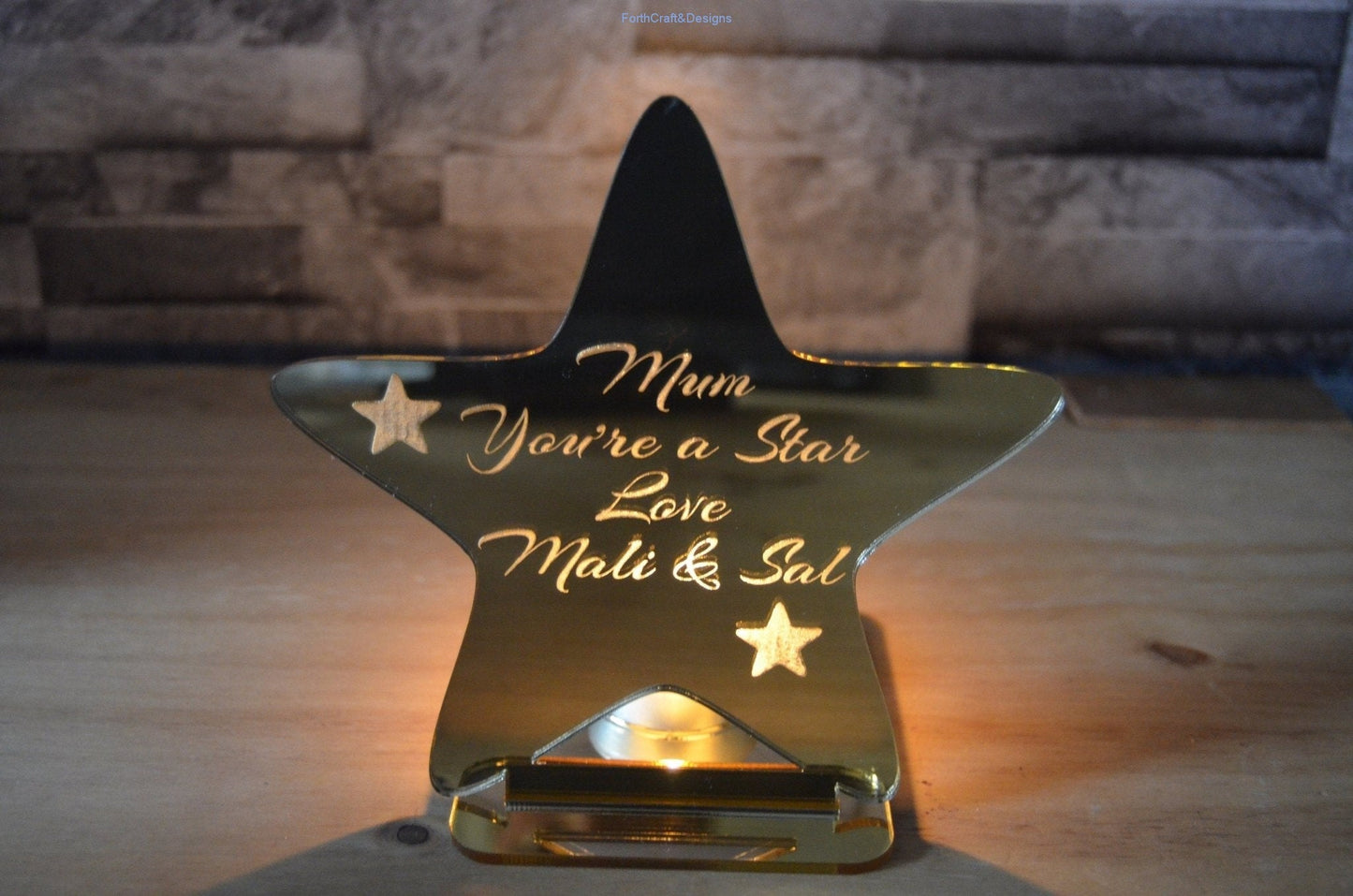 Personalised heart/star shaped tea light holders.-Forth Craft and Designs