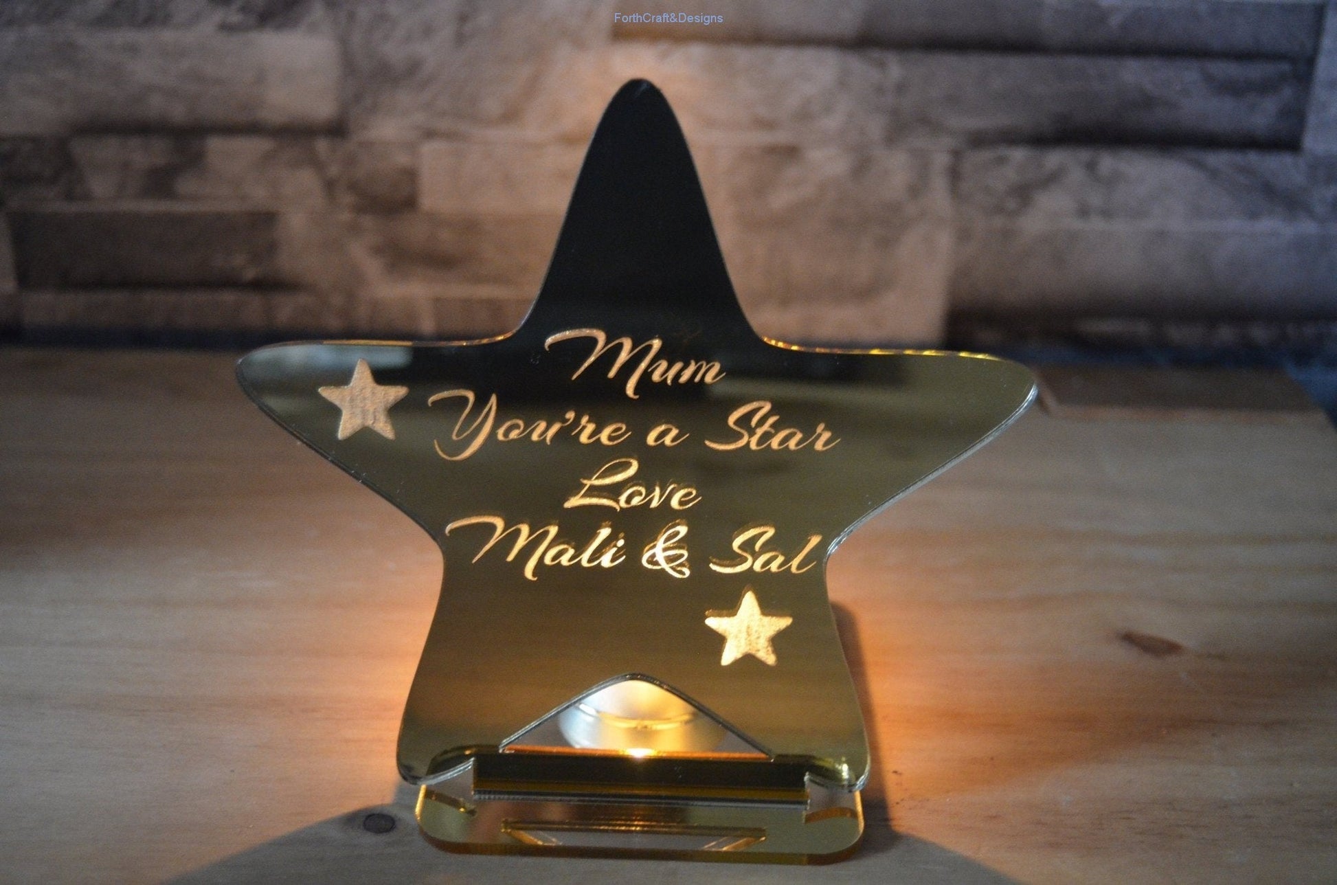 Personalised heart/star shaped tea light holders.-Forth Craft and Designs