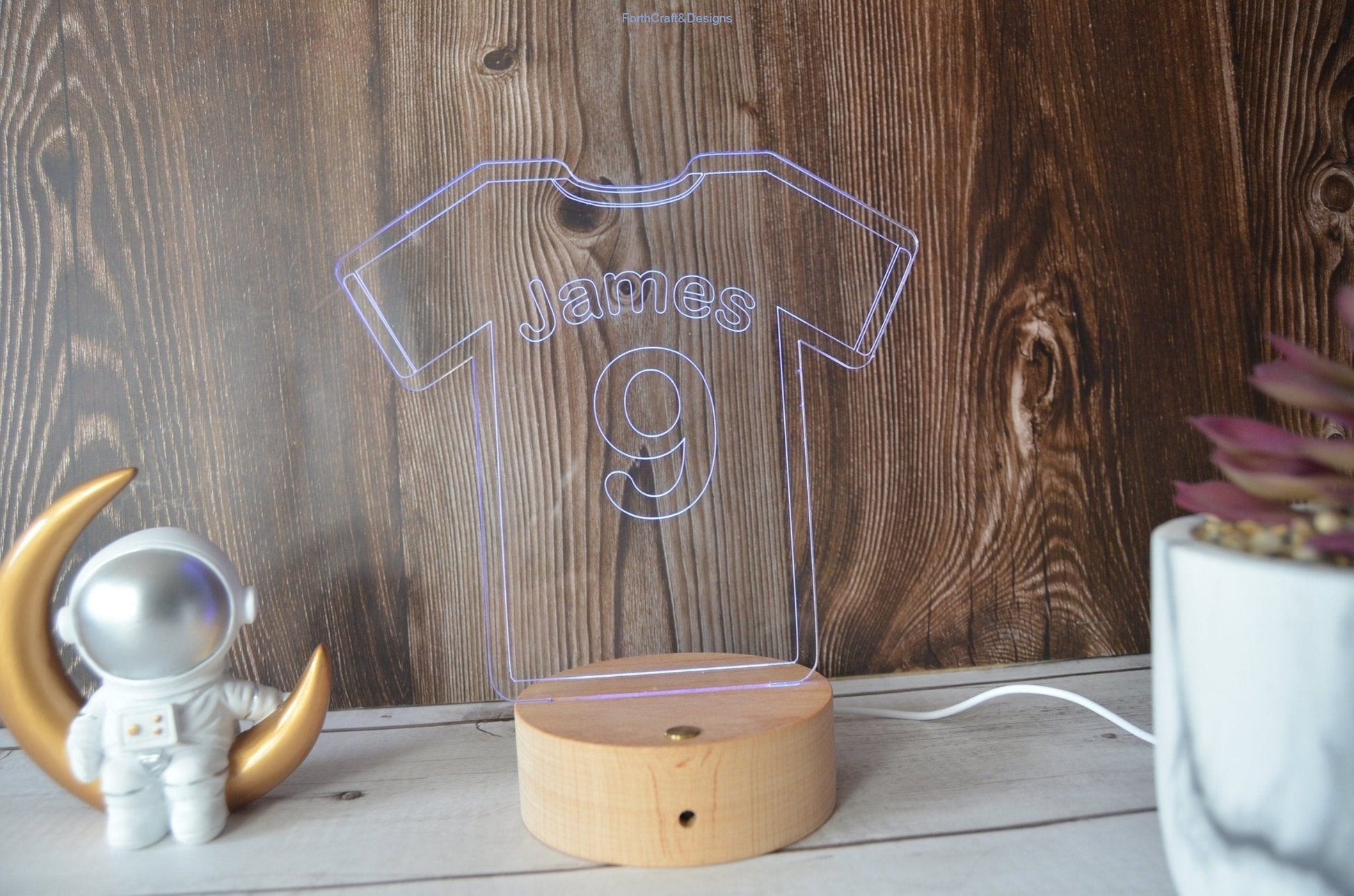 Personalised LED night light in football shirt theme,-Forth Craft and Designs