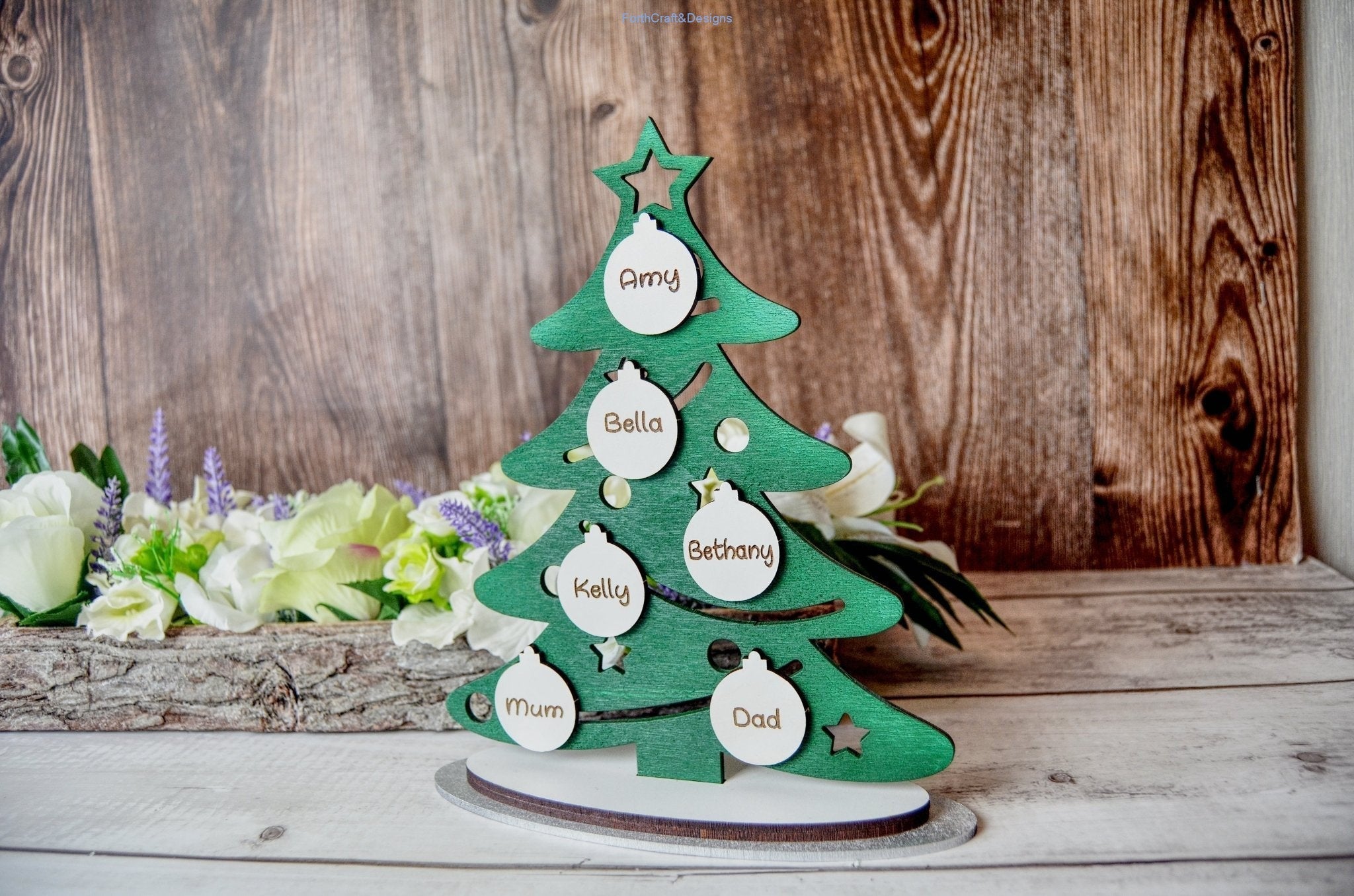 Personalized wooden shop christmas tree ornaments