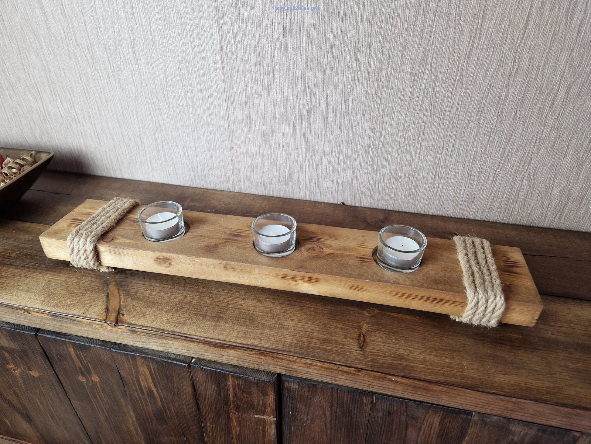 Rustic farmhouse centerpiece tealight holder-Forth Craft and Designs