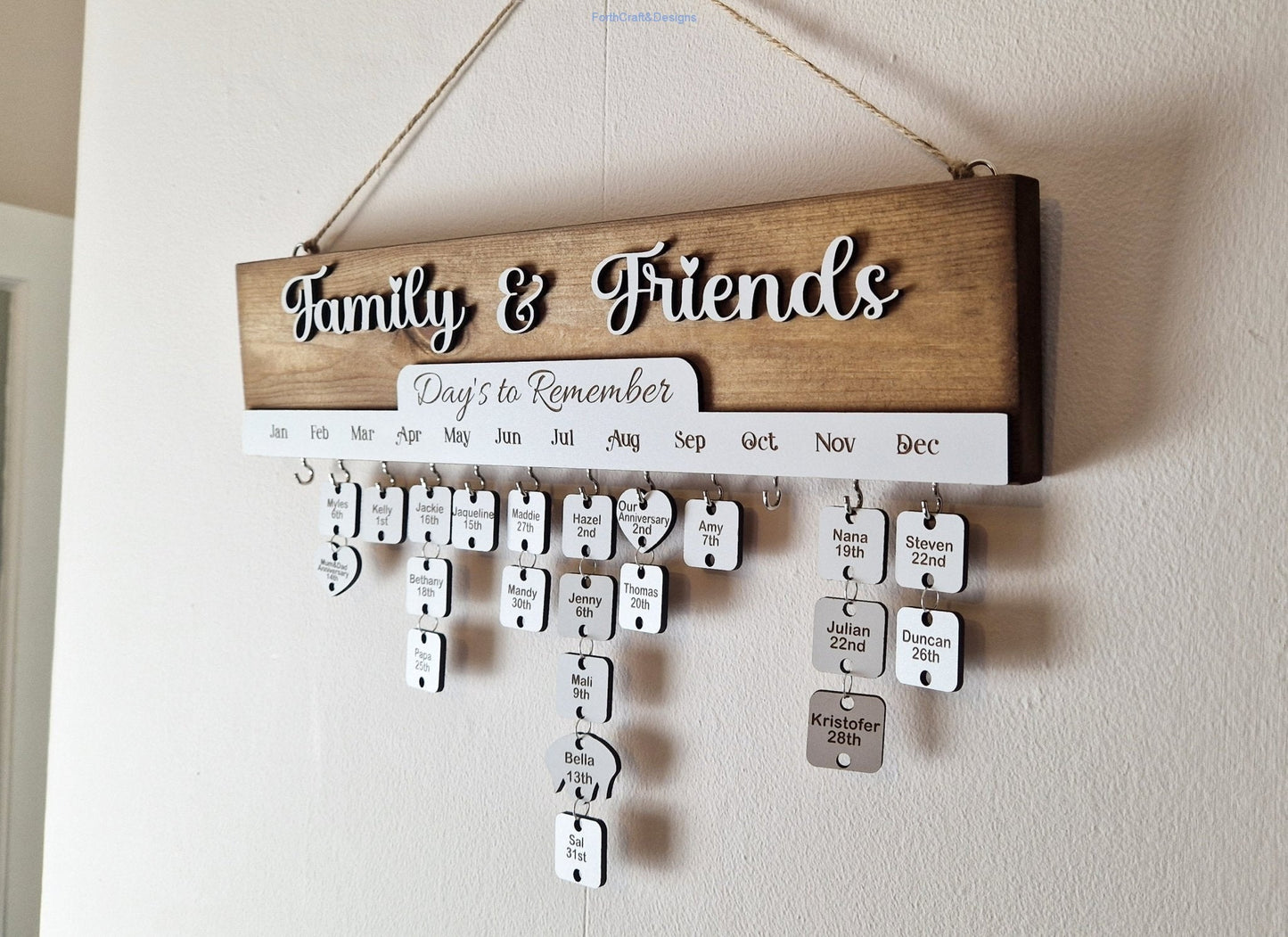 Wooden Birthday reminder Calendar,-Forth Craft and Designs