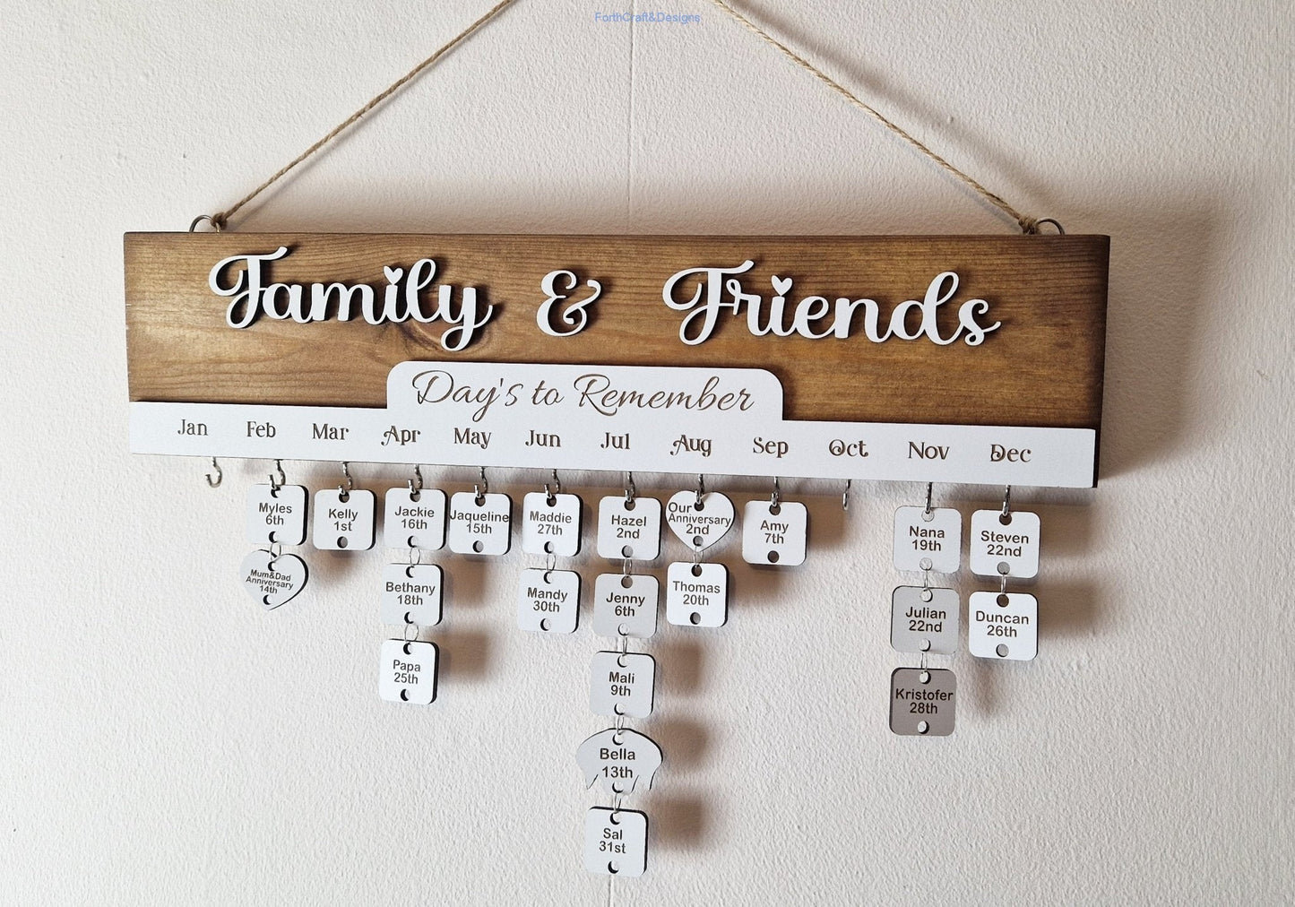 Wooden Birthday reminder Calendar,-Forth Craft and Designs